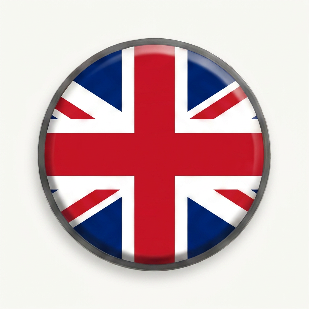 Round badge with red cross of England flag on white background
